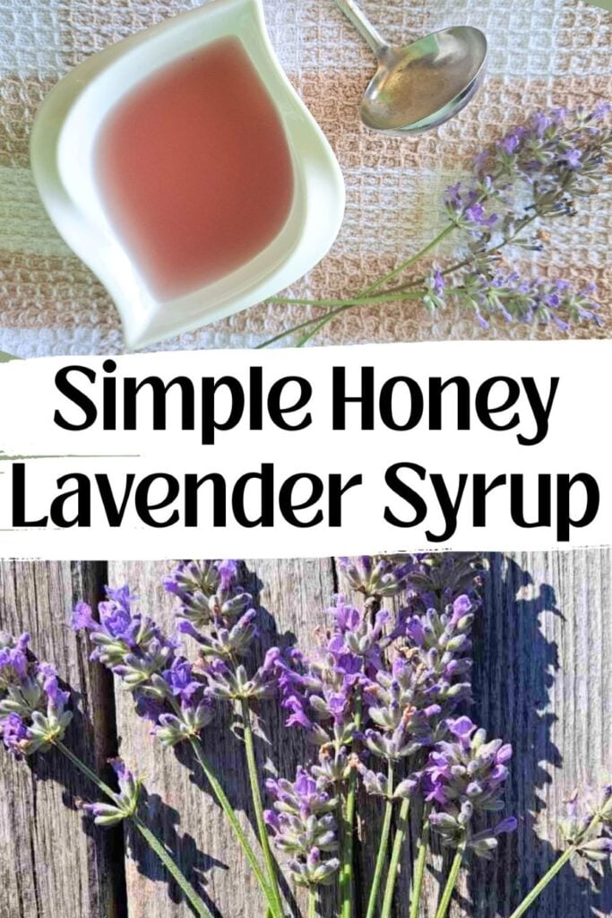 An image of fresh cut lavender, and lavender syrup.