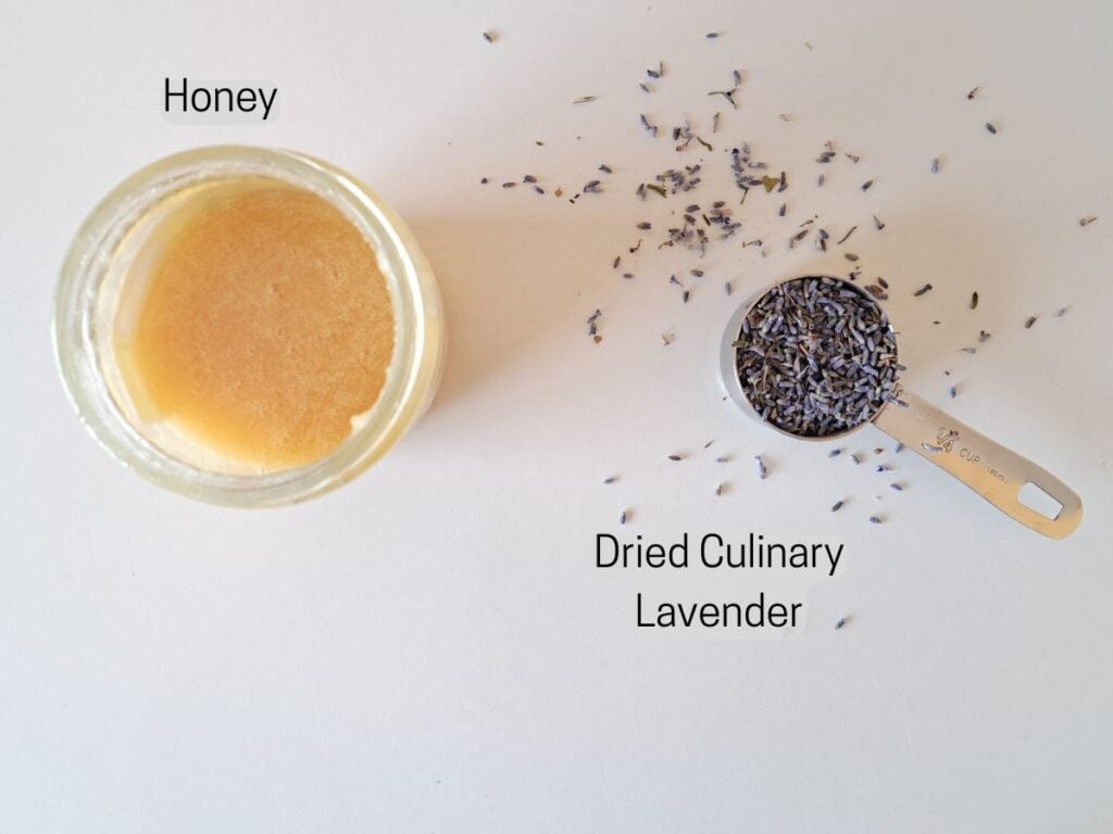 Ingredients laid out on the table to make an herb infused honey.