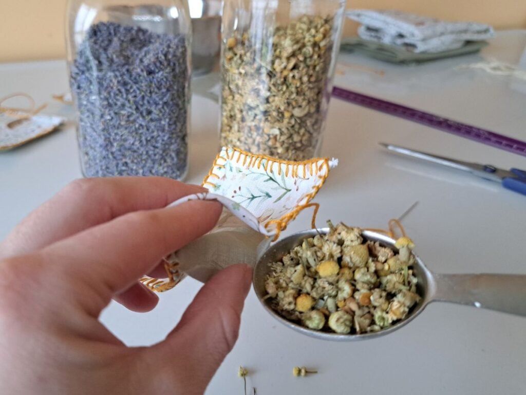 Adding a tablespoon of dried chamomiles flowers in to the herbal sachet.