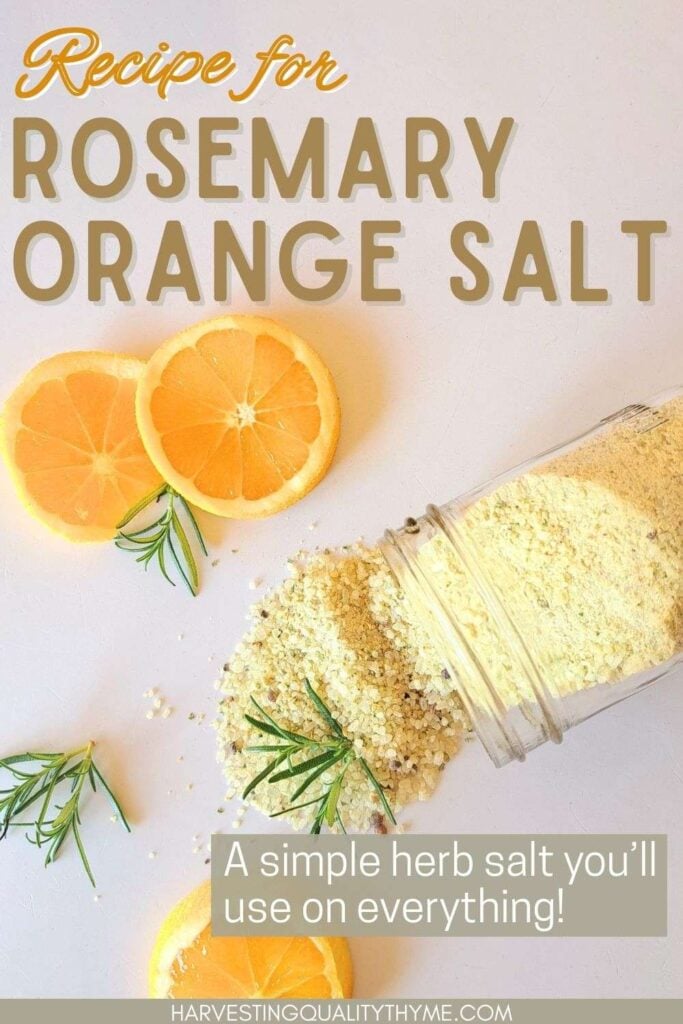 Image of herb salt with text overlay that reads "Recipe for Rosemary Orange Salt".